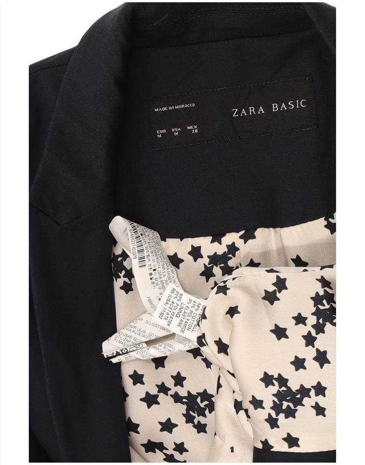 Zara Dame 1 Knap Blazer Jacket UK 12 Medium Navy Blue Bomuld
