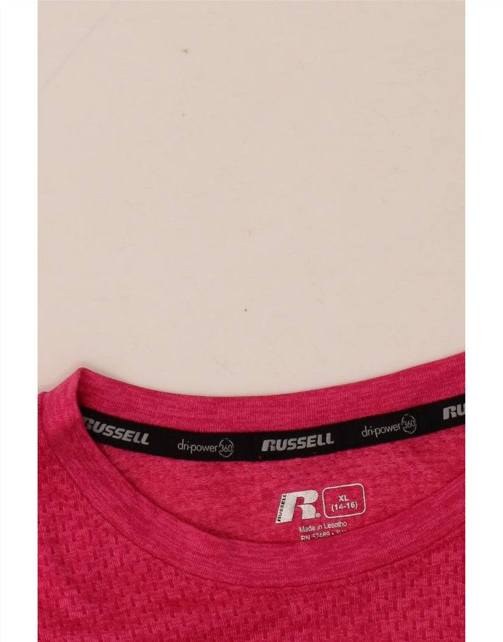 RUSSELL ATHLETIC Girls Dri Fit T-Shirt Top 14-15 år XL Pink