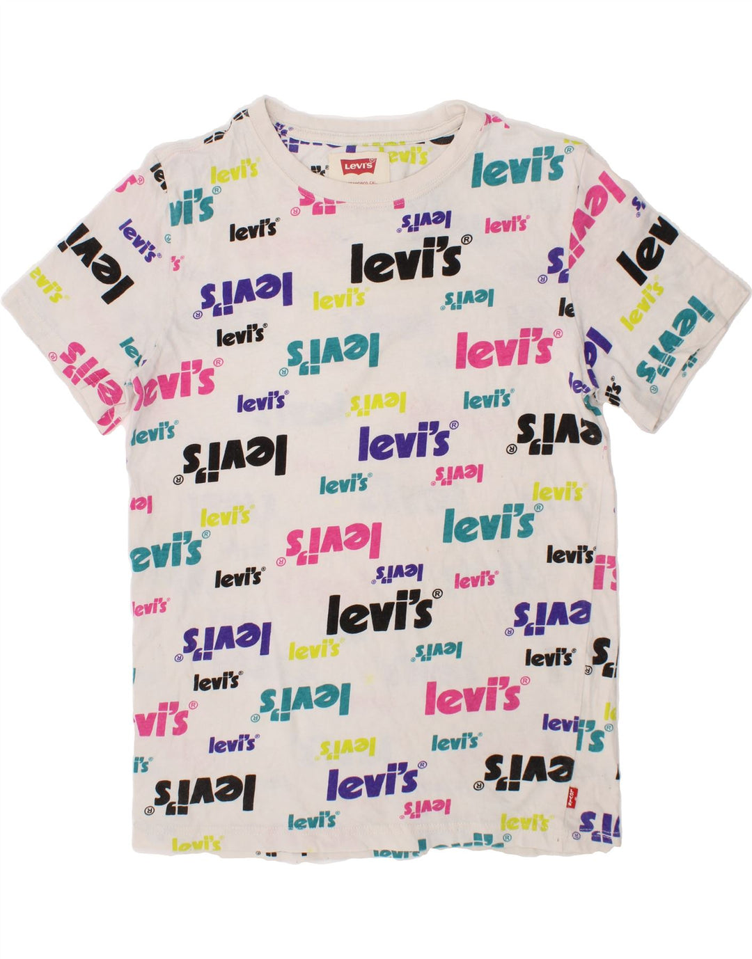 LEVI'S Boys Graphic T-Shirt Top 12-13 Years Large White Vintage Levi's and Second-Hand Levi's from Messina Hembry 