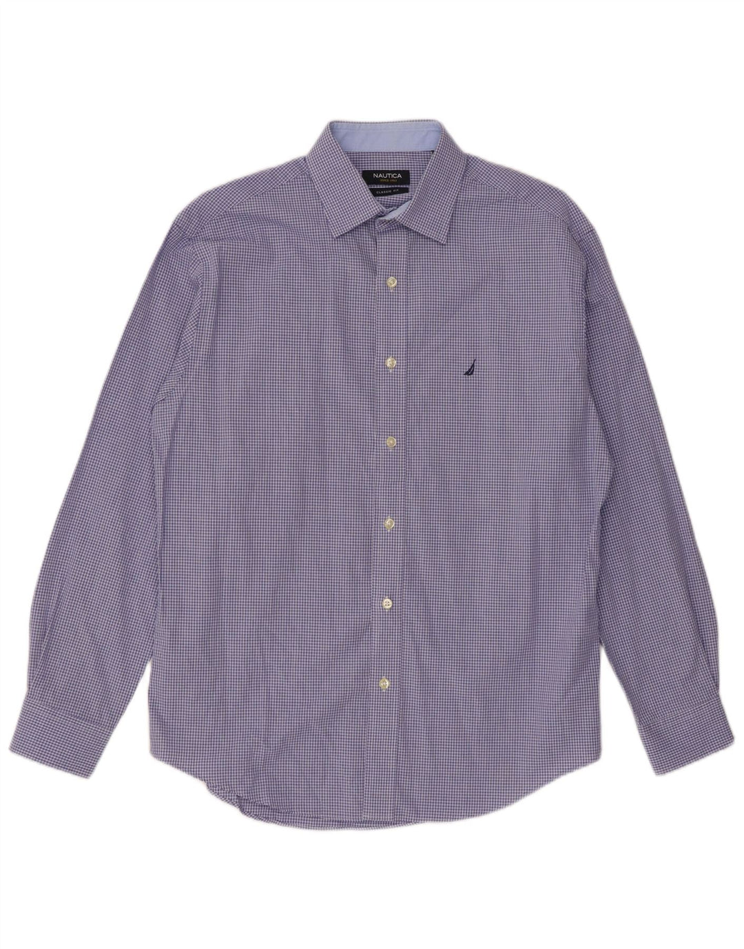 NAUTICA Herre Classic Fit Skjorte Størrelse 15 Medium Blå ternet bomuld