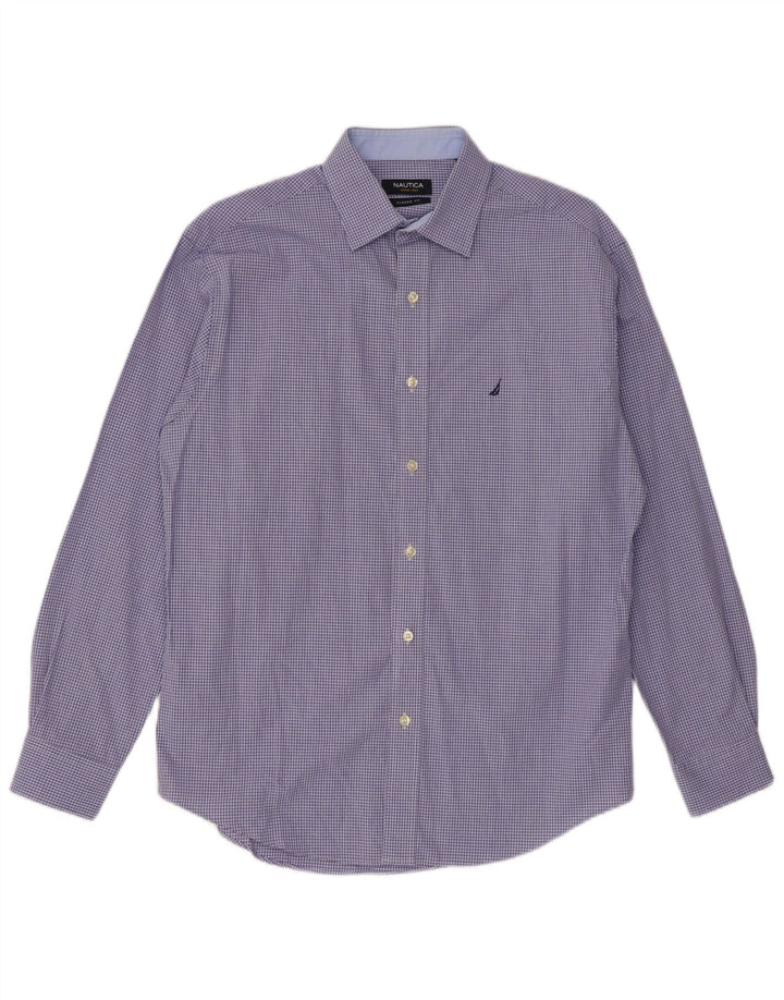 NAUTICA Herre Classic Fit Skjorte Størrelse 15 Medium Blå ternet bomuld