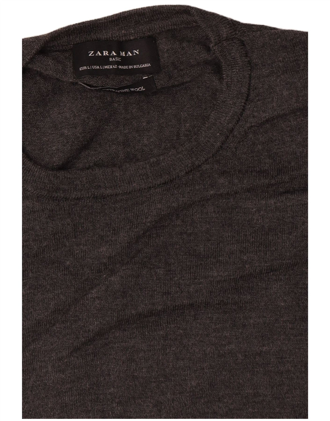 Zara Herre Crew Neck Jumper Sweater Stor Grå Uld