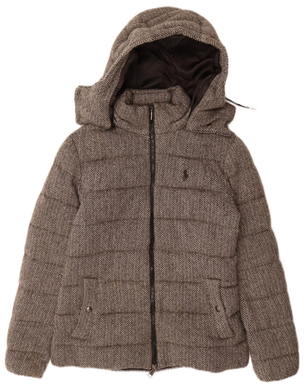 Polo Ralph Lauren Dame hættepolstret jakke UK 6 XS grå sildebensuld