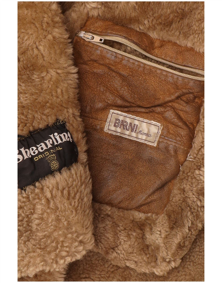 Vintage Herre Hooded Shearling Coat UK 36 Small Brown