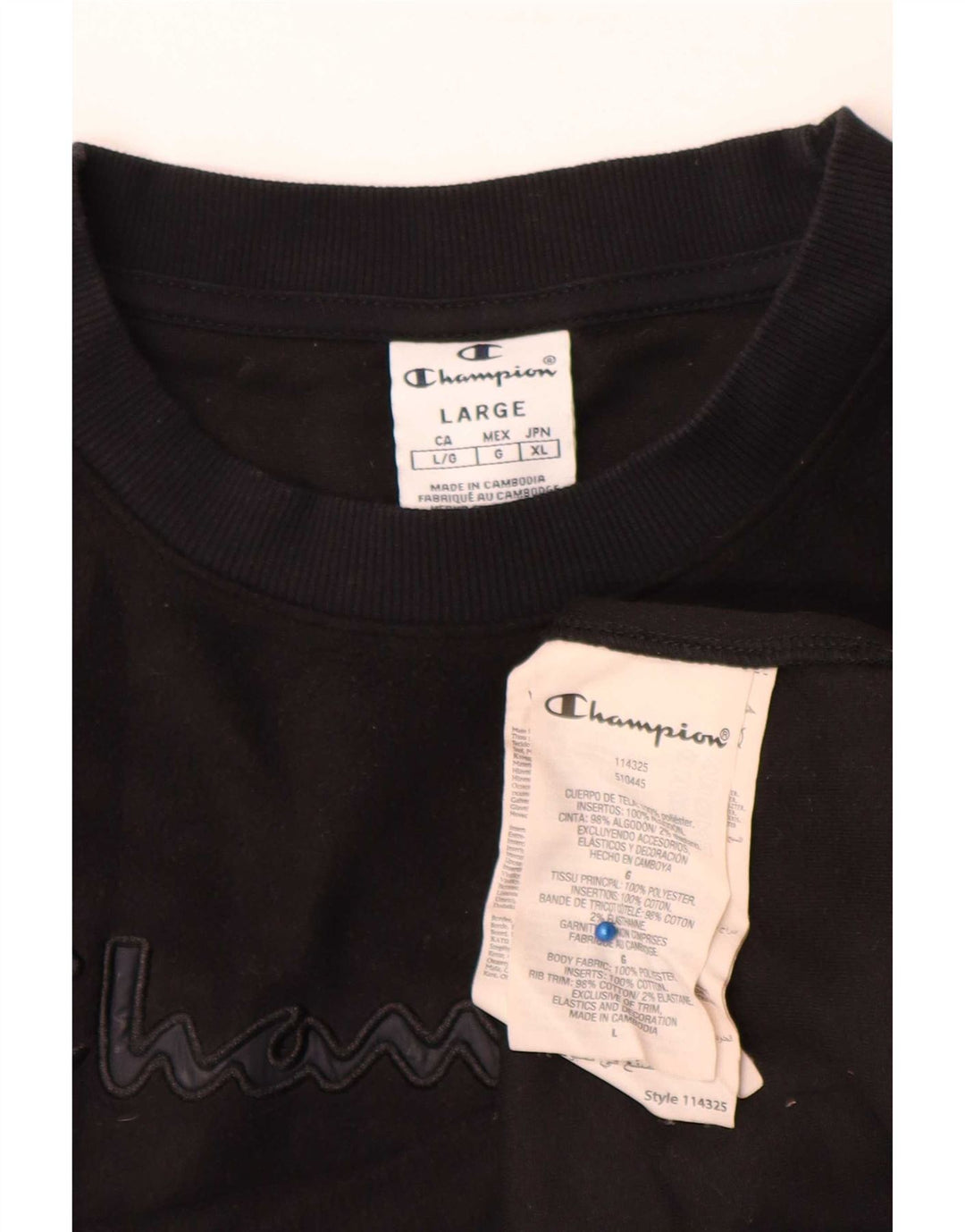 Champion Womens Crop Graphic Sweatshirt Jumper UK 16 Large Black