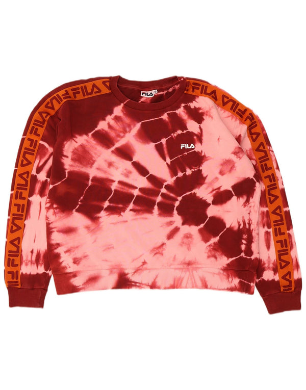 Fila Grafisk Sweatshirt Jumper UK 14 Medium Burgundy Tie Dye Bomuld