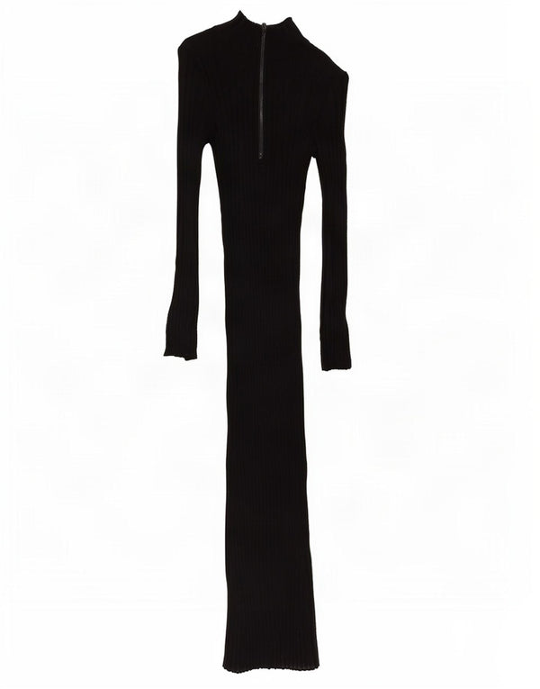 Zara Dame Langærmet Zip Neck Jumper Dress UK 10 Small Black Viscose