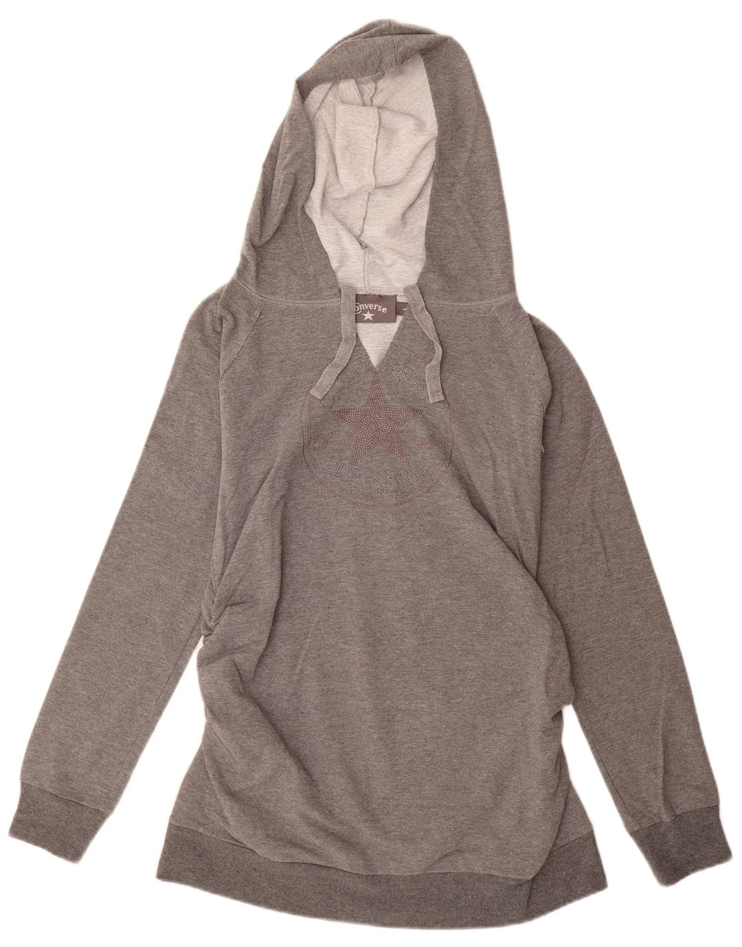 CONVERSE Womens Graphic Hoodie Jumper UK 14 Large Grey Cotton
