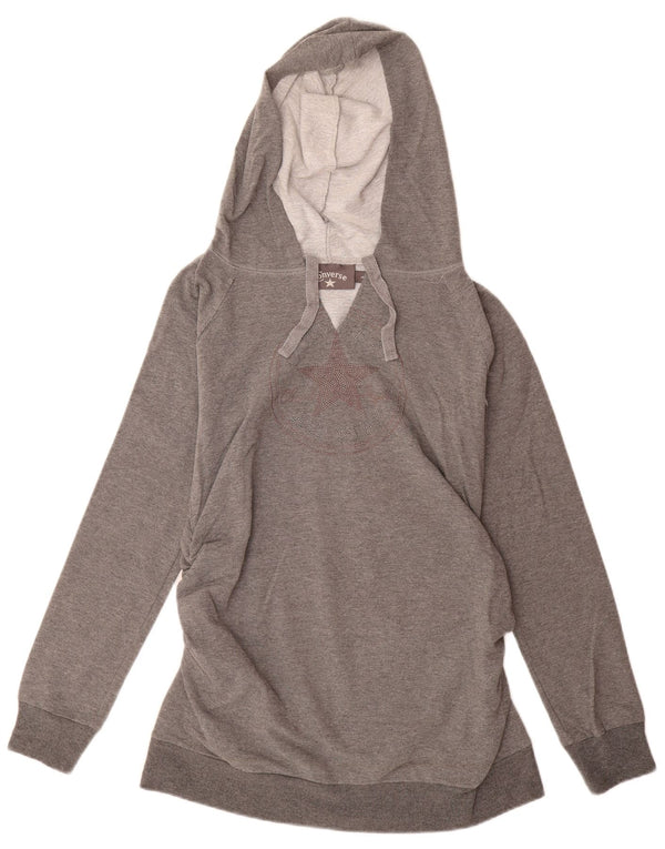 CONVERSE Womens Graphic Hoodie Jumper UK 14 Large Grey Cotton