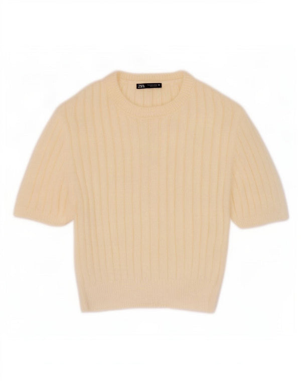 Zara Womens Crop Boat Neck Jumper Sweater UK 14 Large Off White