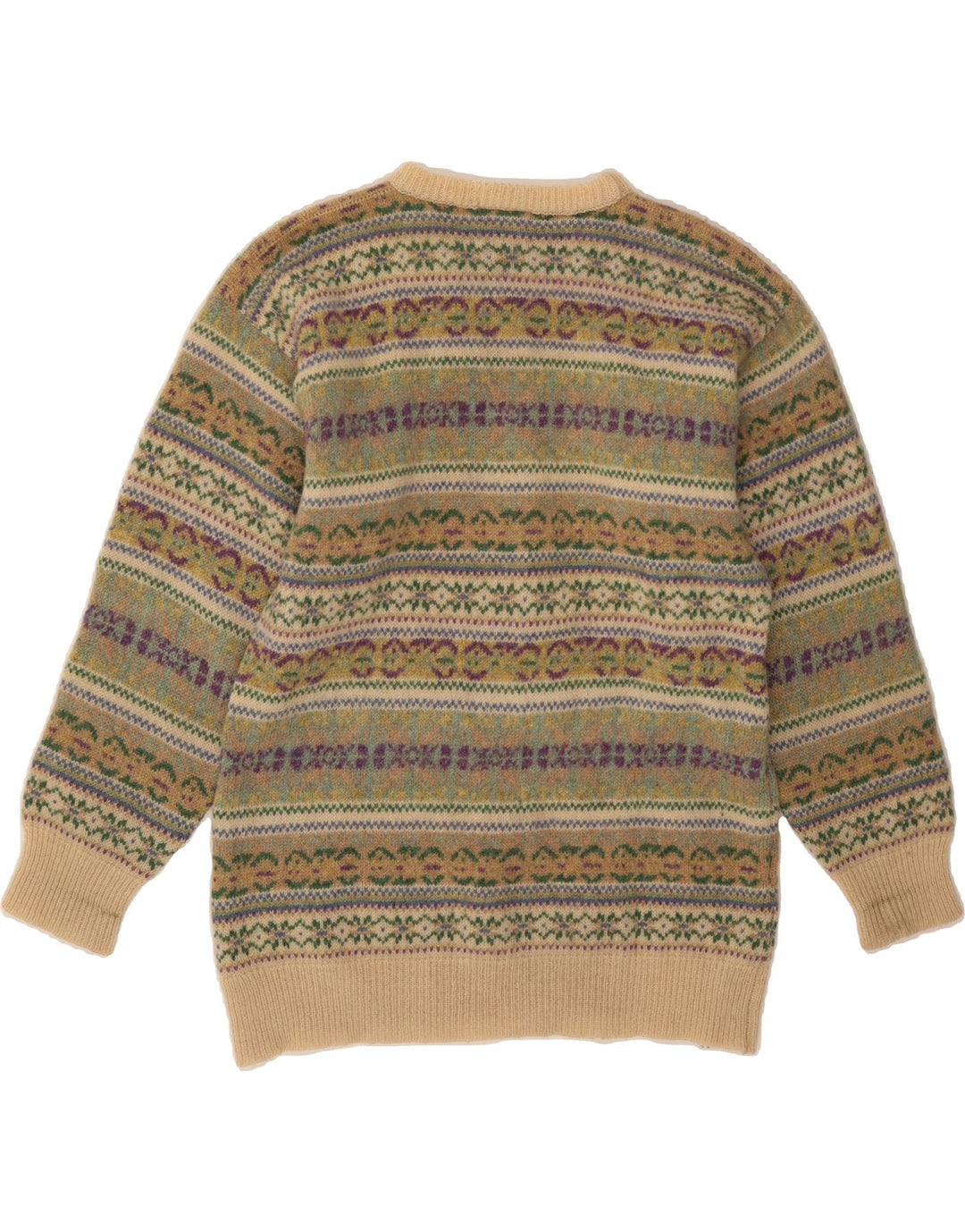 MICHAEL ROSS Sweater med rund hals til mænd Small Green Fair Isle