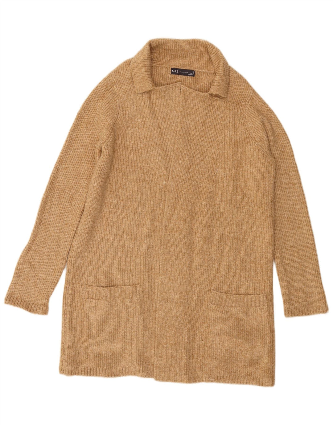Marks & Spencer Dame Longline Åben Cardigan Sweater UK 10 Lille Brun