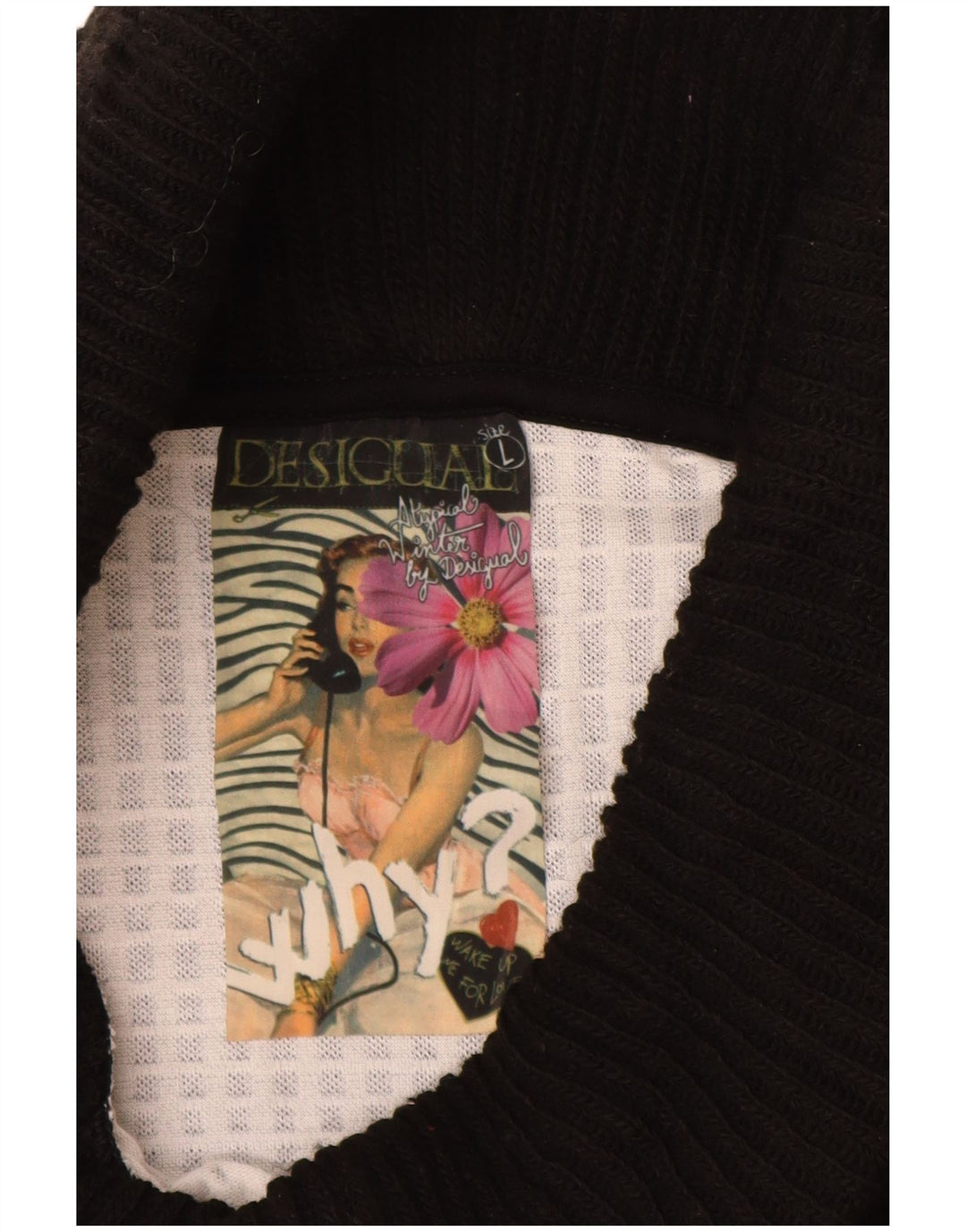 Desigual Dame Roll Neck Skede Kjole UK 14 Stor Sort Geometrisk Viscose