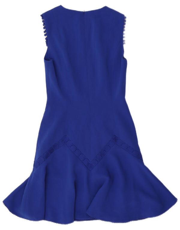 Karen Millen Dame Sleeveless Sheath Dress UK 8 Small Blue Triacetate