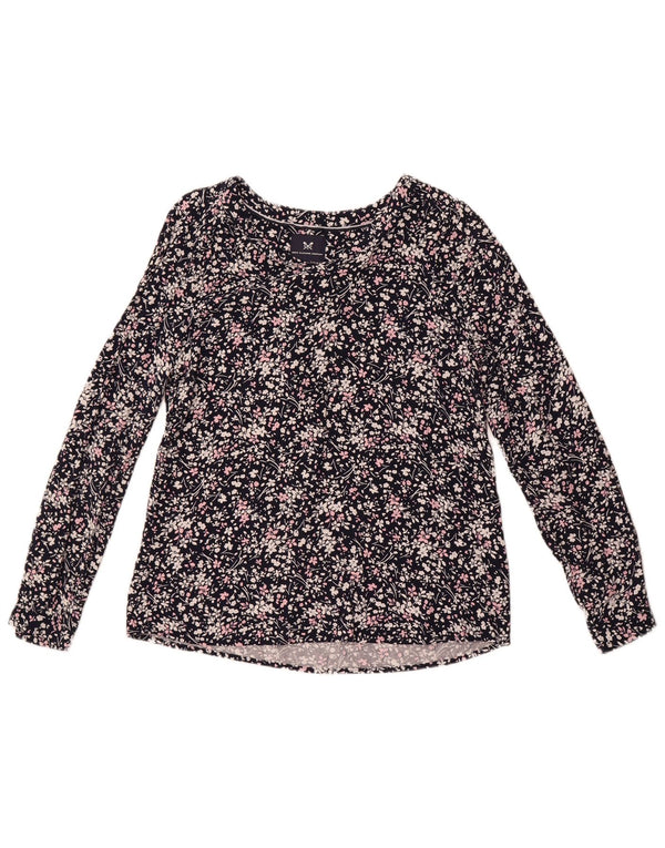 Crew Clothing Dame Langærmet Bluse Top UK 12 Medium Navy Blue Floral
