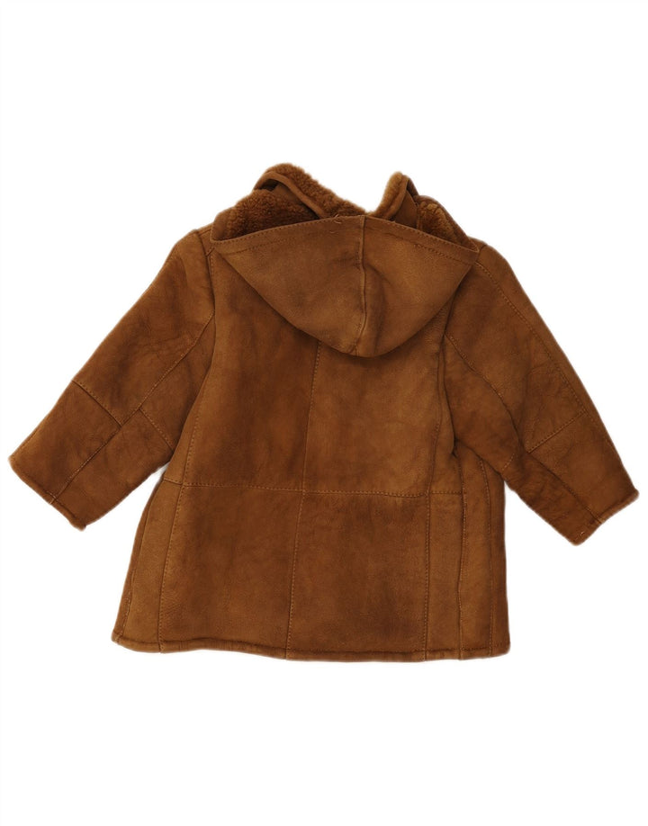 Vintage hættejakke til piger Shearling 7-8 år brun