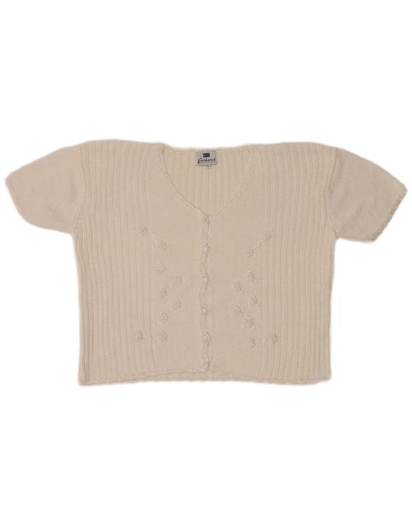 Evidence Womens Crop Kortærmet Cardigan Sweater UK 16 Large White Floral