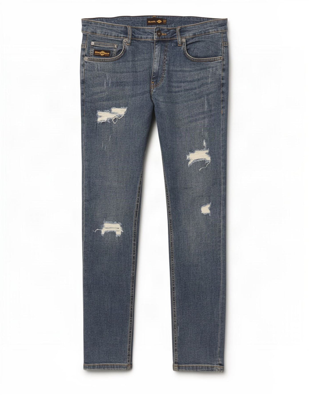 Bænk Herre Distressed Slim Jeans W34 L32 Blå Bomuld