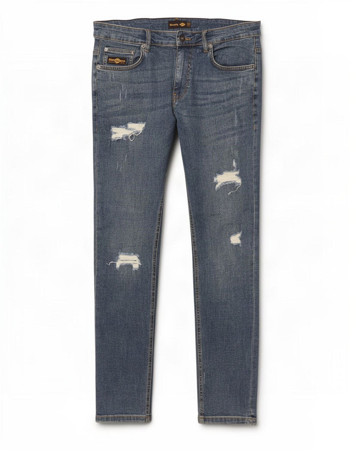 Bænk Herre Distressed Slim Jeans W34 L32 Blå Bomuld