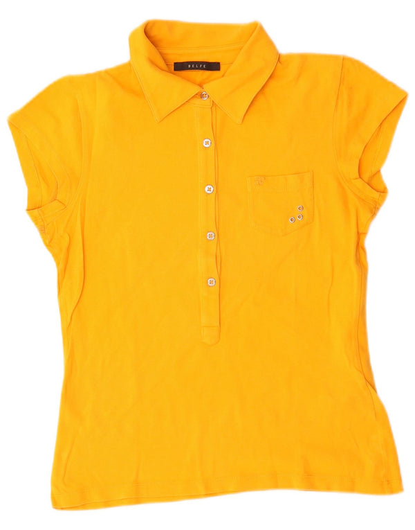 Belfe Dame Polo Shirt UK 10 Lille Gul Bomuld