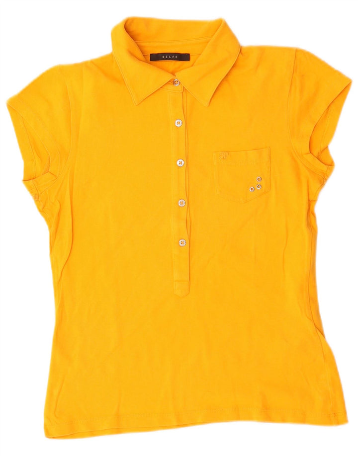 Belfe Dame Polo Shirt UK 10 Lille Gul Bomuld