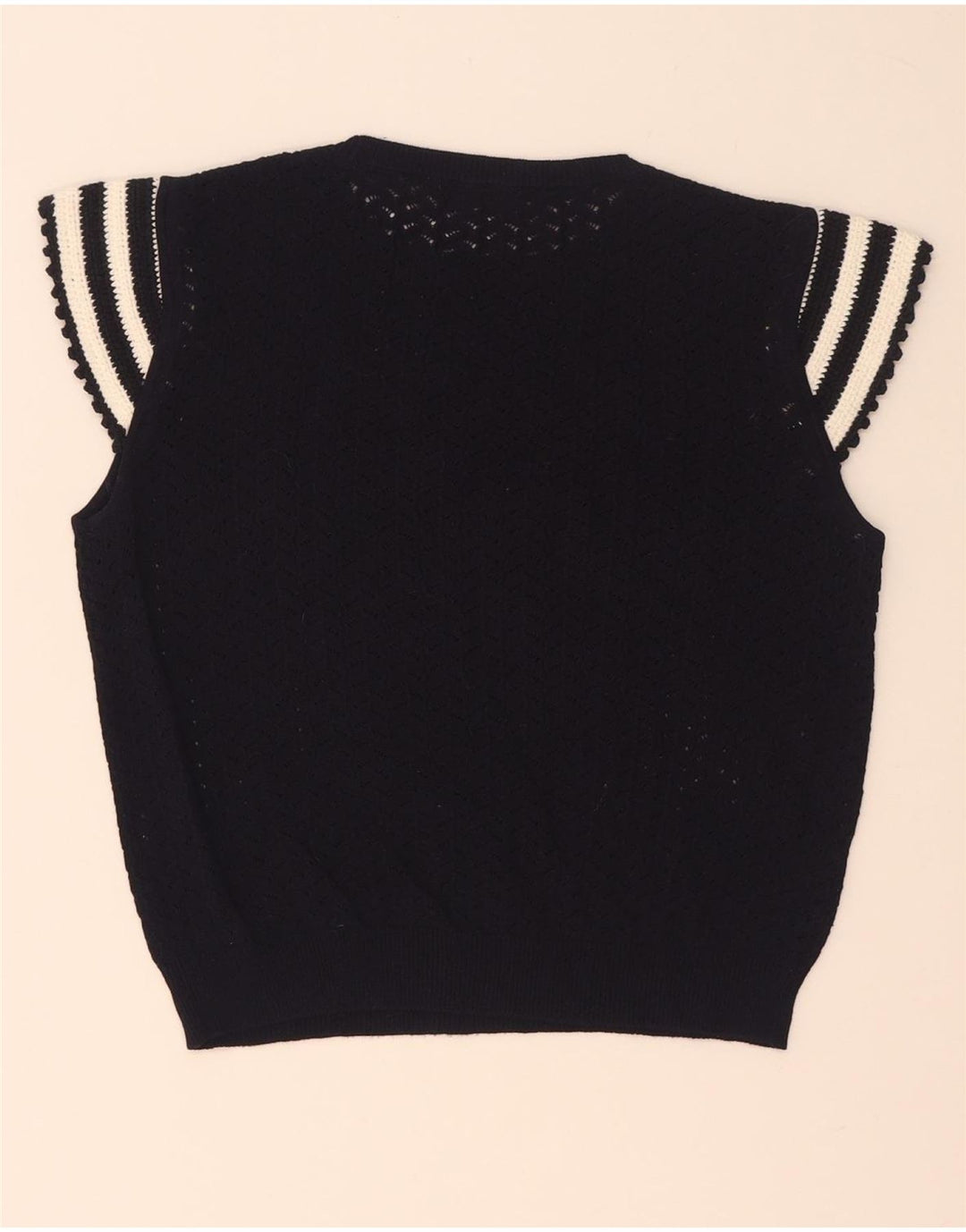 Zara Womens Crop Knit Bluse Top UK 12 Medium Navy Blue Striped