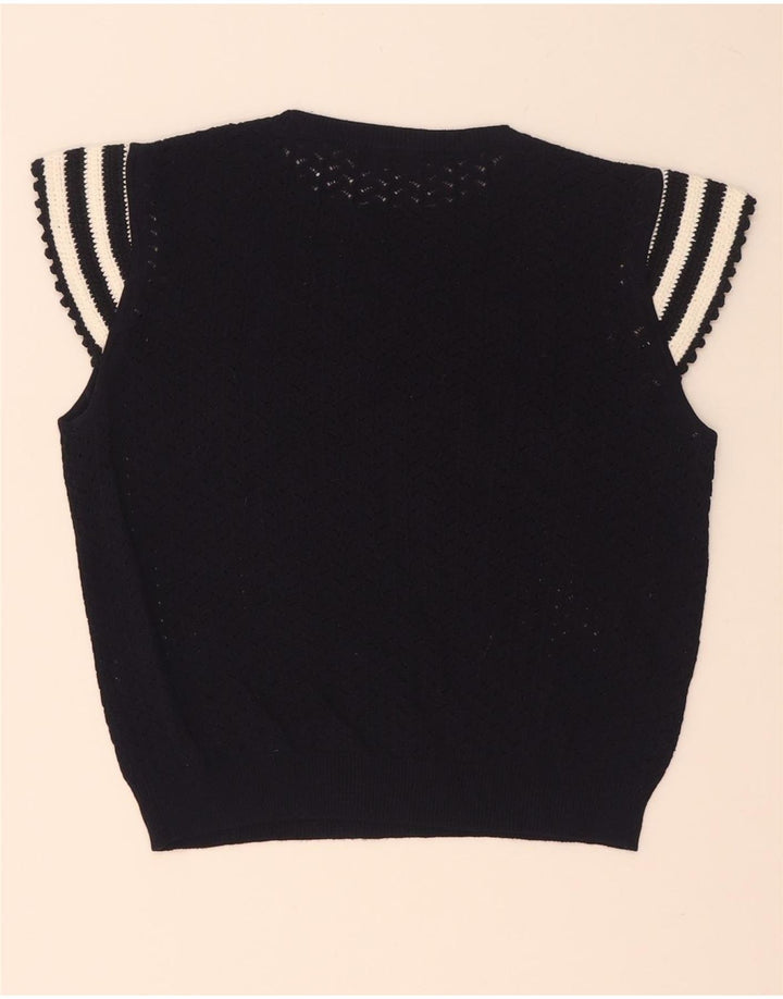 Zara Womens Crop Knit Bluse Top UK 12 Medium Navy Blue Striped