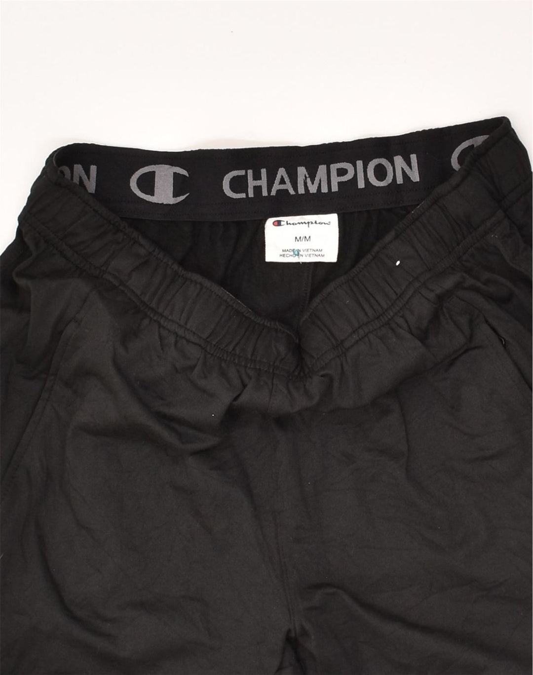 CHAMPION Mens Tracksuit Trousers Medium Black Polyester | Vintage Champion | Thrift | Second-Hand Champion | Used Clothing | Messina Hembry 
