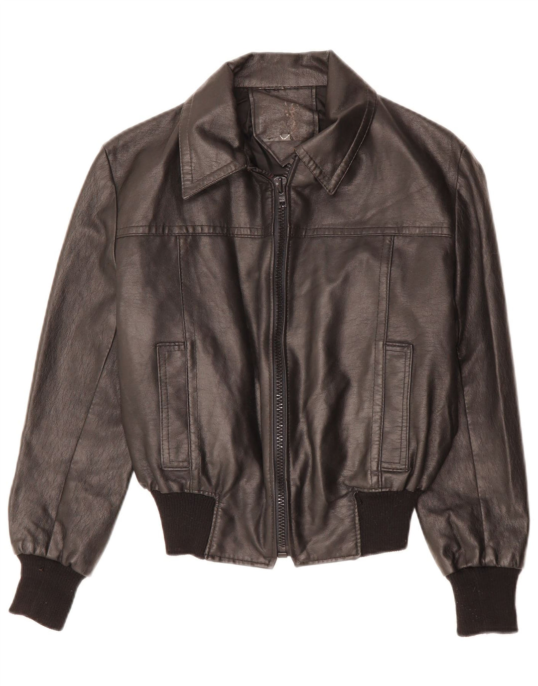 VINTAGE Dame Læderjakke UK 12 Medium Sort