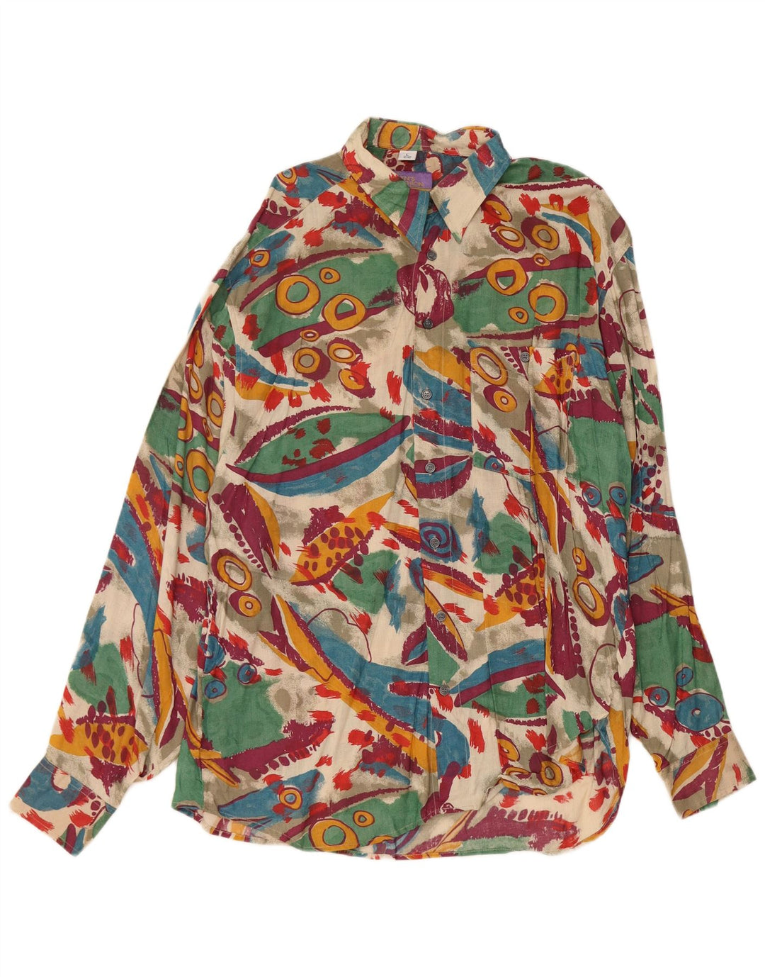 VINTAGE skjorte med abstrakt mønster til mænd, størrelse 41/42 Stor flerfarvet viskose