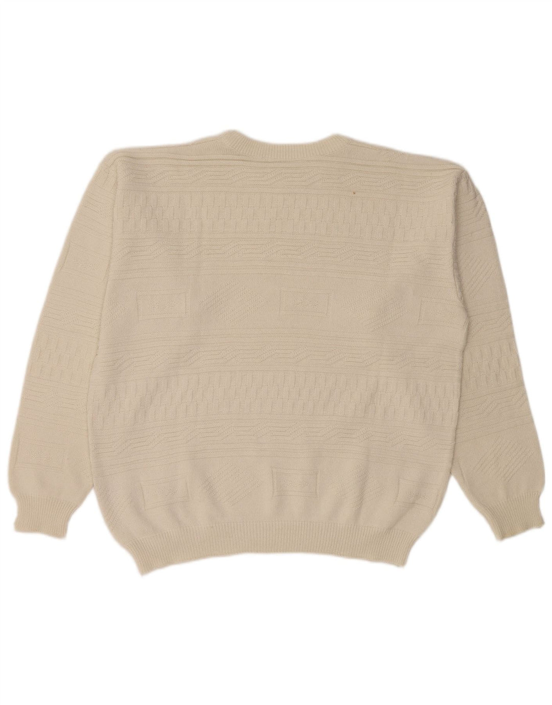 VINTAGE Herre sweater med rund hals, stor hvid geometrisk bomuld