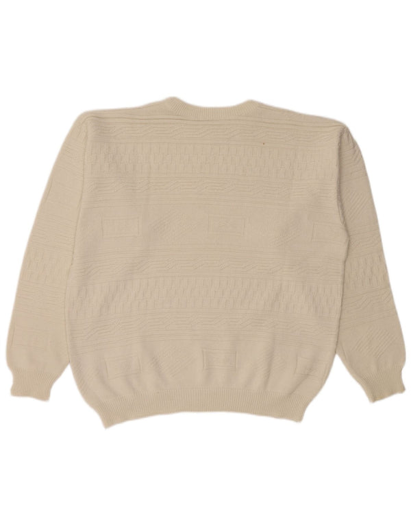 VINTAGE Herre sweater med rund hals, stor hvid geometrisk bomuld