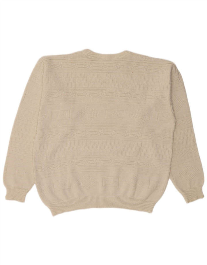 VINTAGE Herre sweater med rund hals, stor hvid geometrisk bomuld