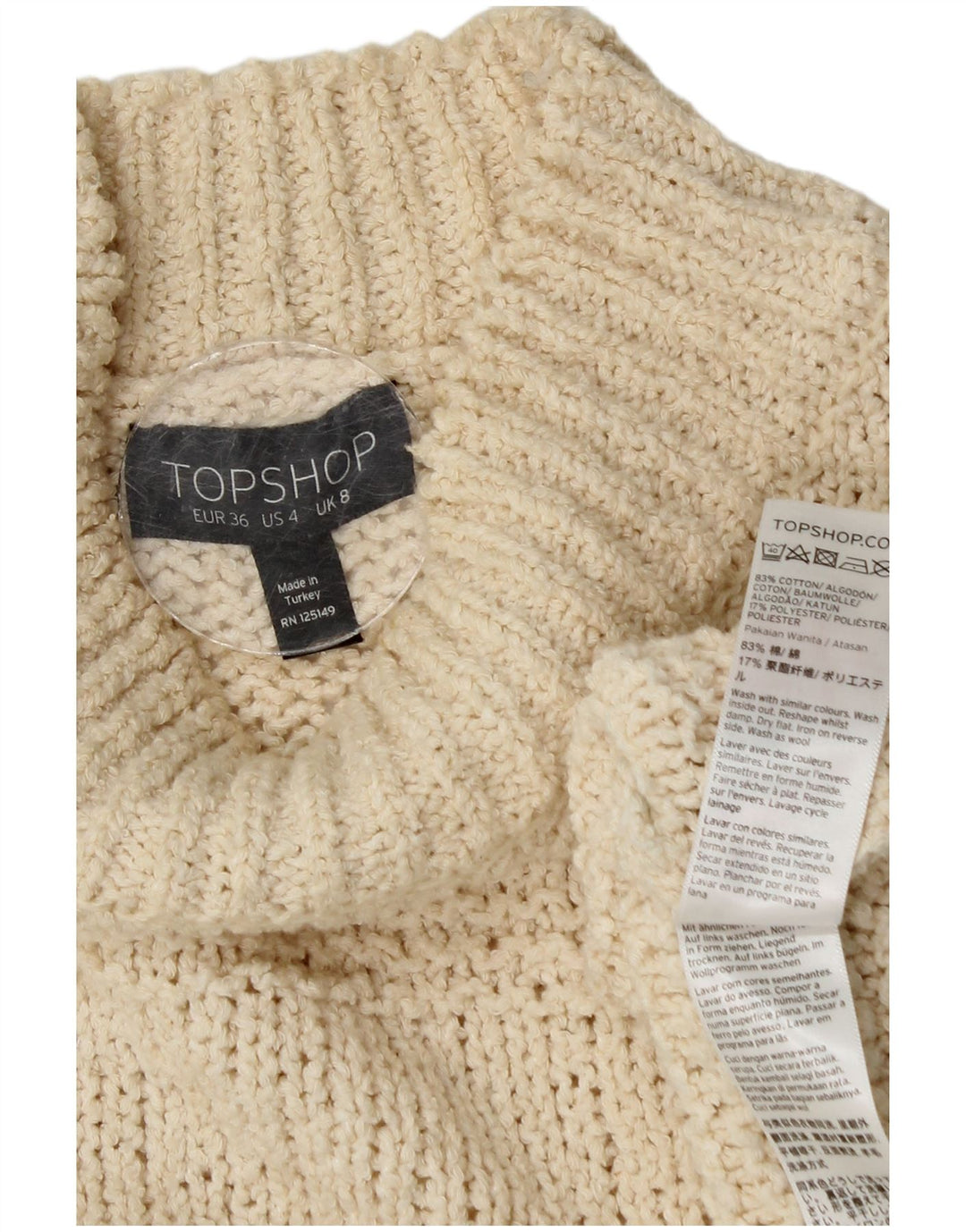 Topshop Dame Oversized Turtle Neck Sweater UK 8 Small Off White