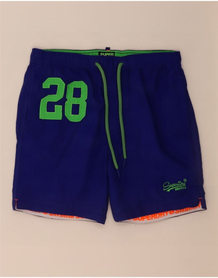 Superdry grafiske badeshorts til mænd mellemblå polyester