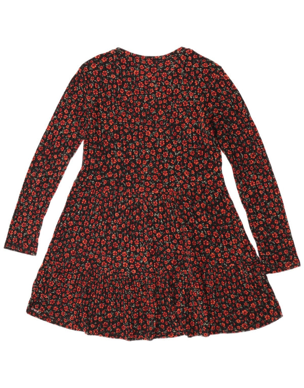 Zara Dame Langærmet A-Line Kjole UK 12 Medium Black Floral