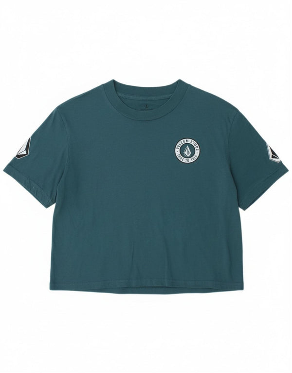 Volcom Womens Loose Fit Crop Grafisk T-Shirt Top Størrelse 4/6 Lille Blå