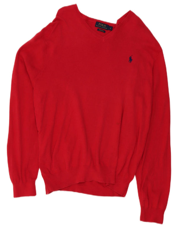 Polo Ralph Lauren Herre V-hals sweater UK 16 Stor rød bomuld