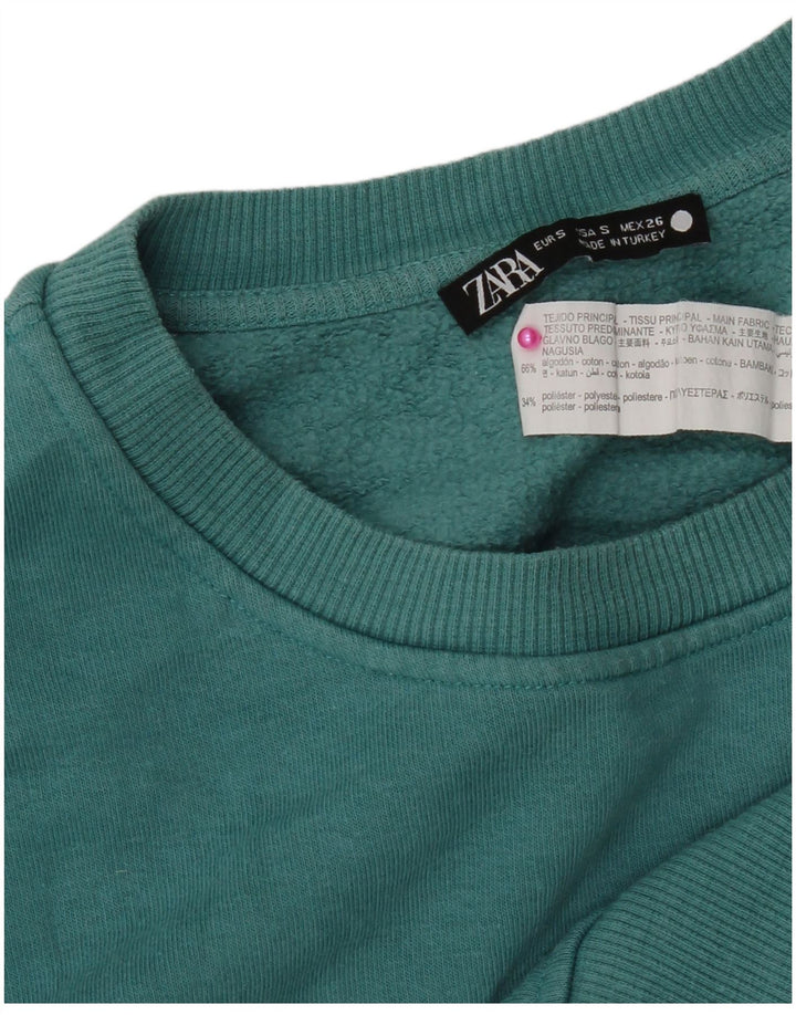 Zara Dame Grafisk Oversized Sweatshirt Jumper UK 10 Lille Blå Bomuld