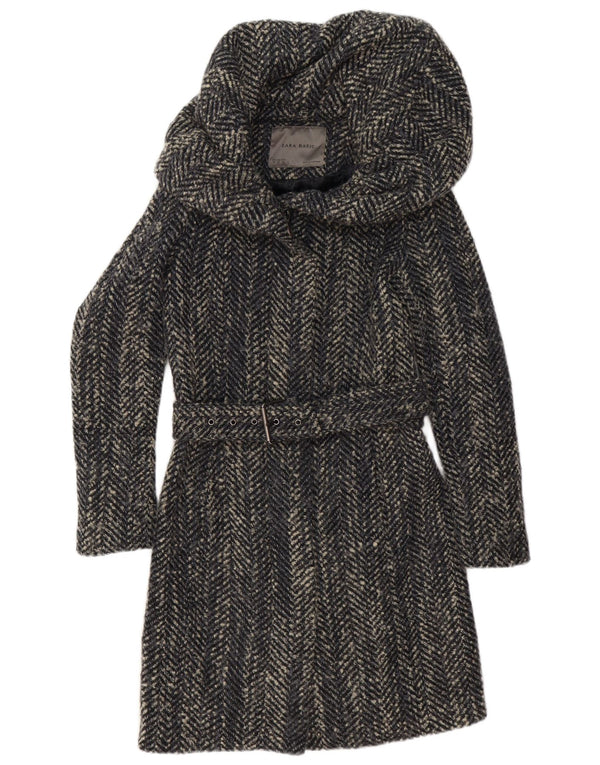 Zara Womens Overcoat UK 6 XS Grey Herringbone Polyester