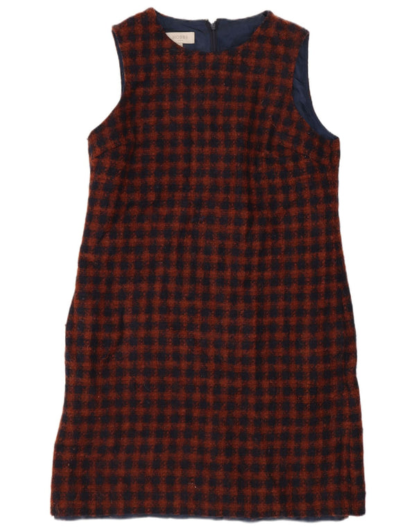 Hobbs Dame Ærmeløs Shift Dress UK 12 Medium Navy Blue Check Wool