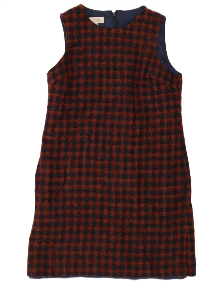 Hobbs Dame Ærmeløs Shift Dress UK 12 Medium Navy Blue Check Wool