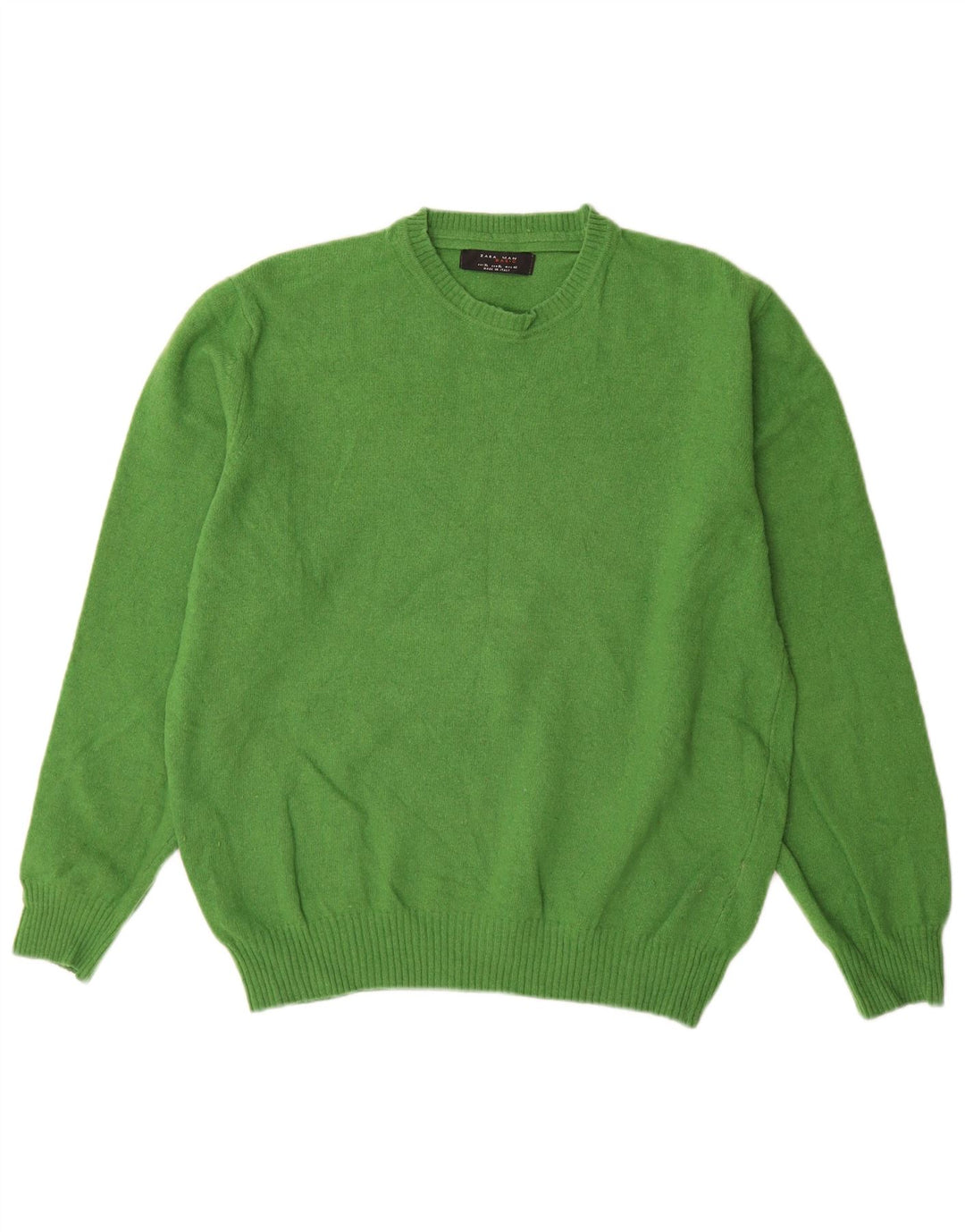 Zara Herre sweater med rund hals XL Grøn uld