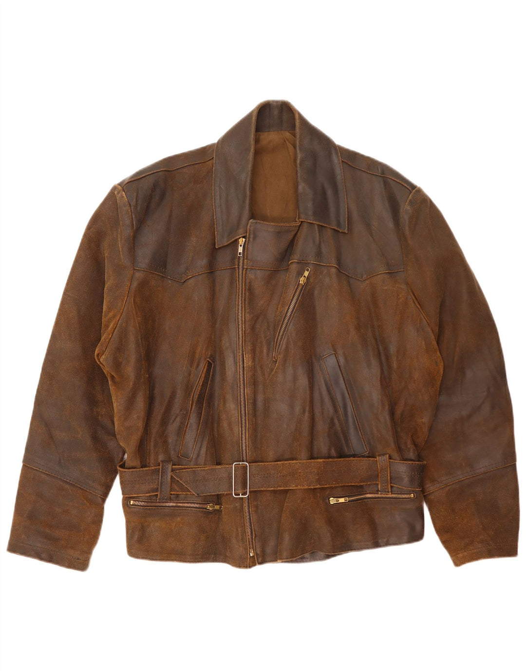 Vintage Herre Læder Biker Jacket UK 42 XL Brun