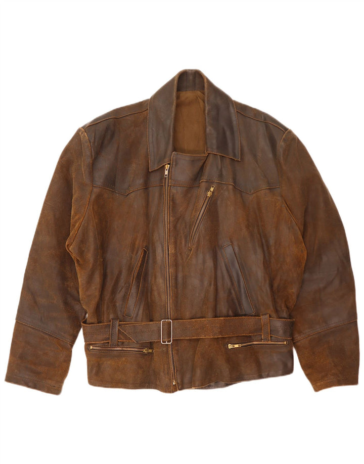 Vintage Herre Læder Biker Jacket UK 42 XL Brun