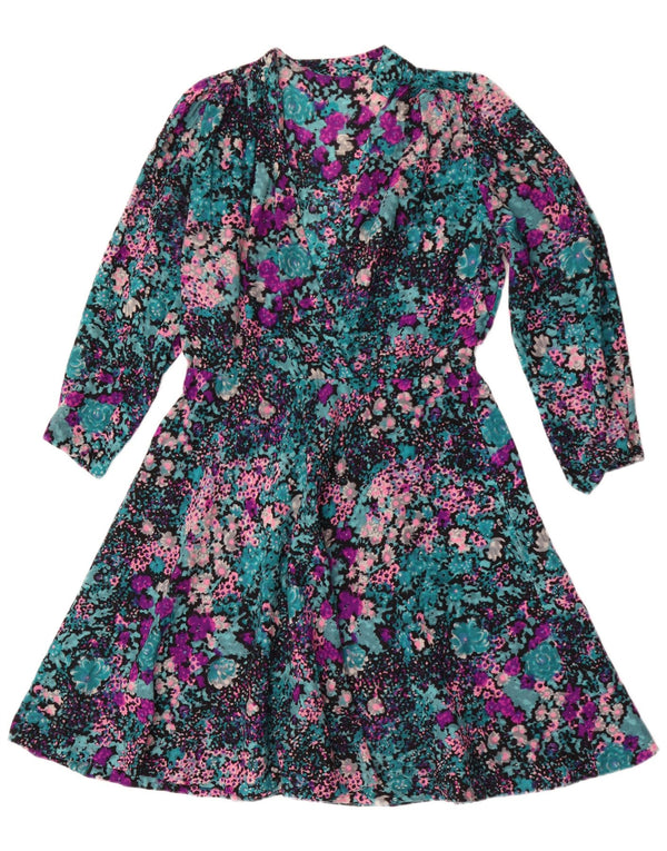 Vintage Womens Long Sleeve A-Line Dress UK 12 Medium Multicoloured Floral