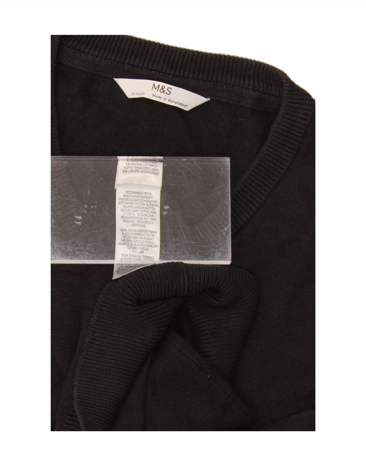 MARKS & SPENCER Boys V-Neck Jumper Sweater 13-14 Years Black Cotton Vintage Marks & Spencer and Second-Hand Marks & Spencer from Messina Hembry 