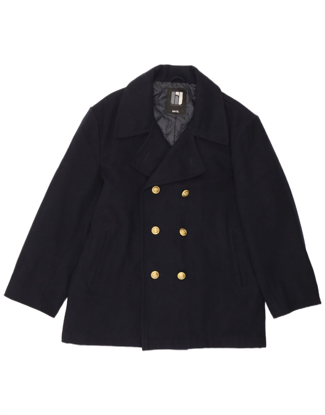 Vintage Herre Pea Coat UK 42 XL Navy Blue Wool