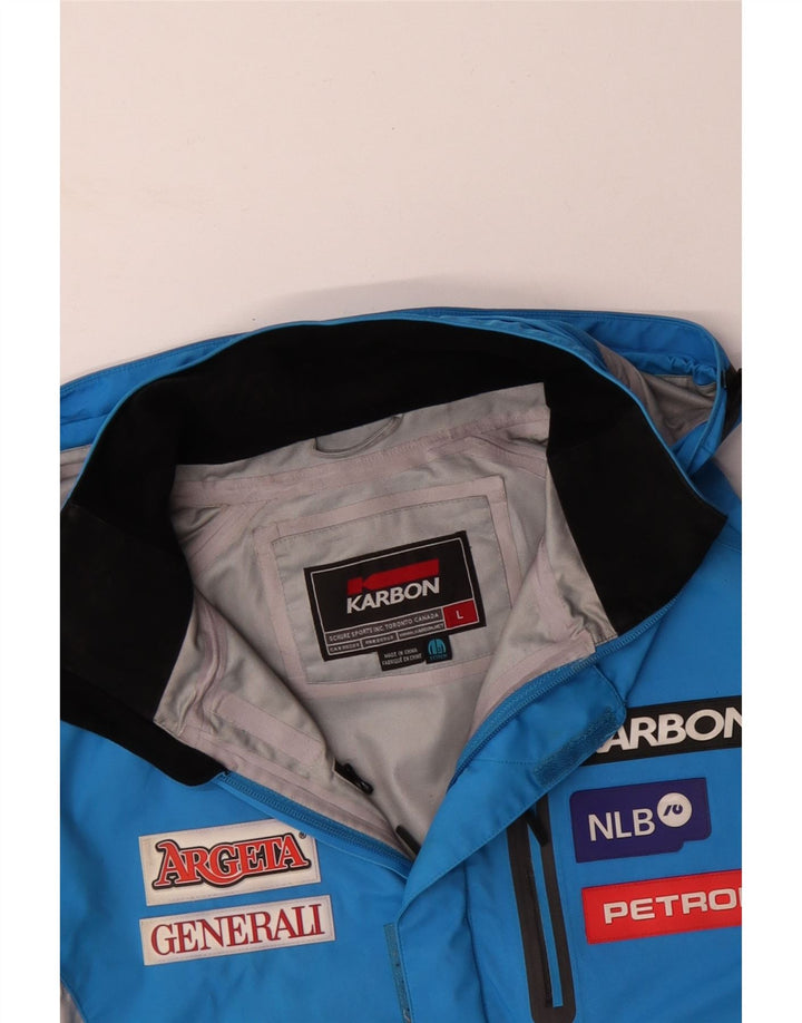 KARBON Herre grafisk regnjakke med hætte UK 40 Large Blue Colourblock Nylon