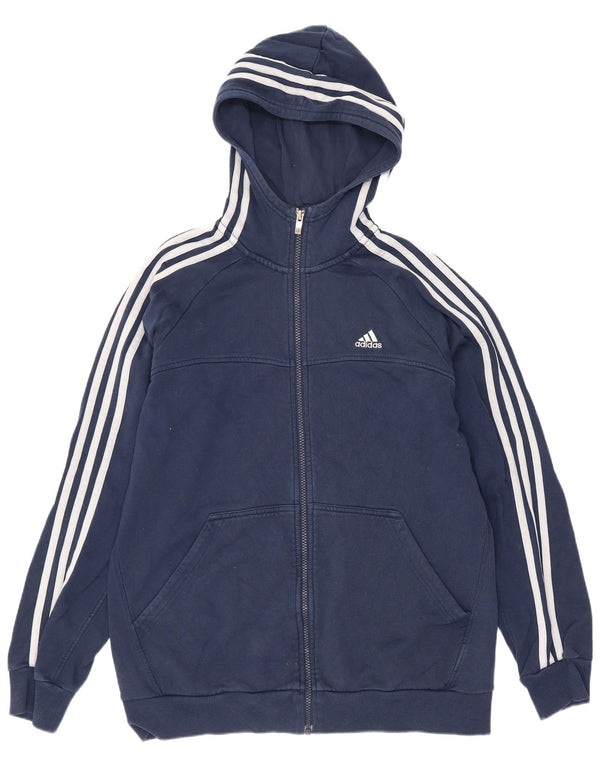 Adidas hættetrøje med lynlås til drenge 15-16 år Navy Blue Cotton Sports